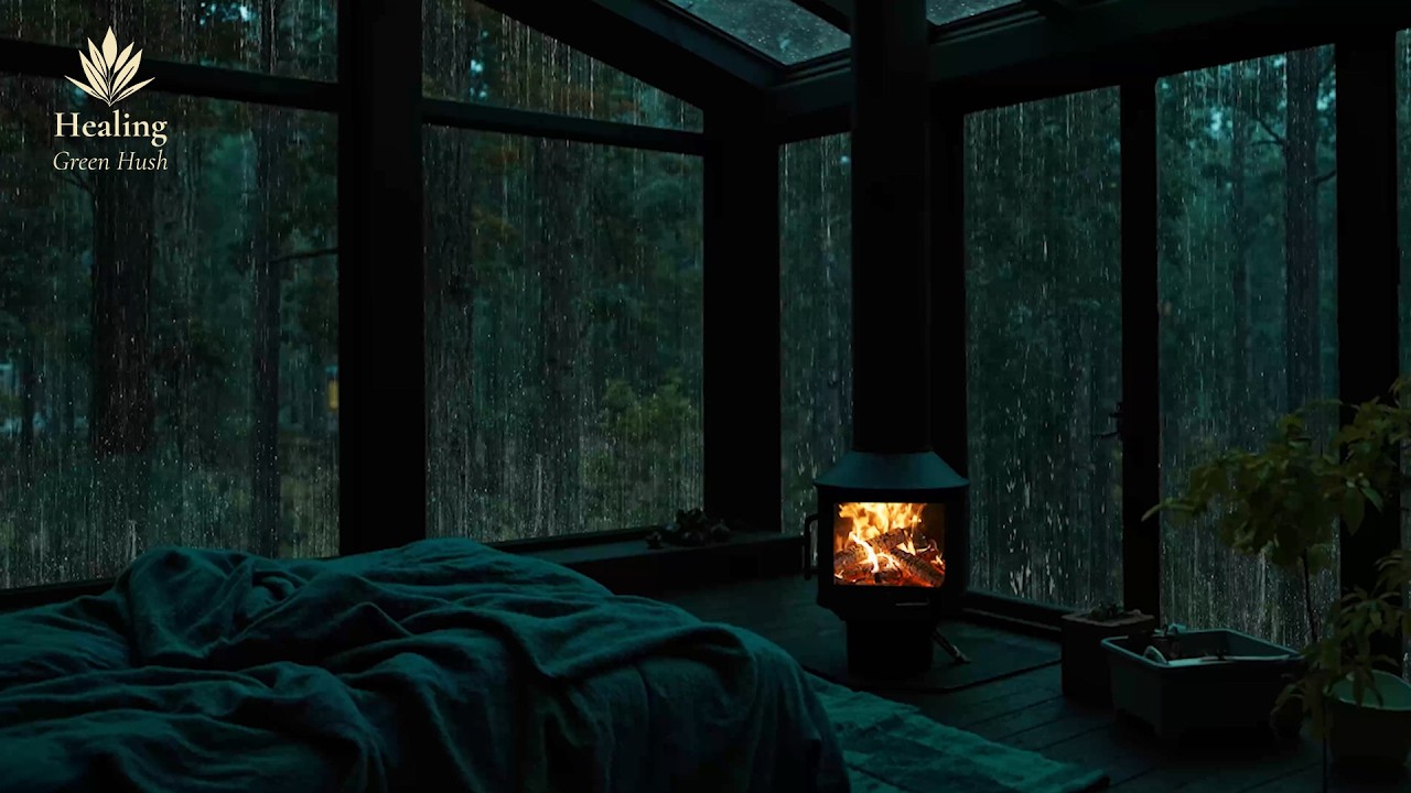 Peaceful Rain Sounds with a Warm Fireplace 🌧 Forest Night Ambience for ...