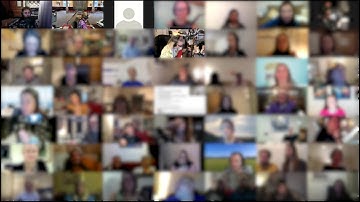 Jamulus and Zoom singalong with three live instruments and 30 people online