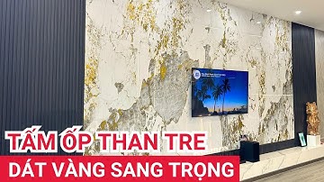 Tấm ốp than tre vân đá dát vàng phong cách hiện đại | Tấm ốp dát vàng ốp tường phòng khách cực sang