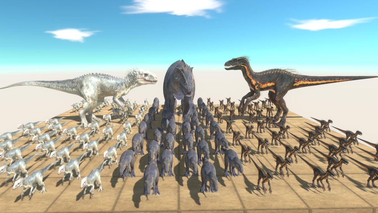 Who Is the Strongest? Indominus Rex vs Indoraptor vs Giganotosaurus – Animal Revolt Battle Simulator