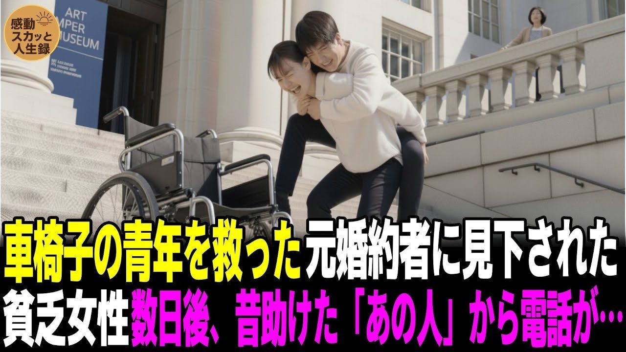 車椅子の青年を救った元婚約者に見下された貧乏学芸員―数日後、昔助けた「あの人」からの電話が…