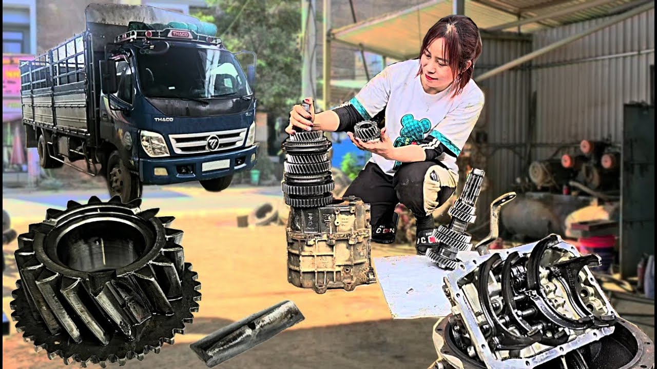 FULL VIDEO : Girl mechanic repairs broken gears and replaces new gearbox for badly damaged truck