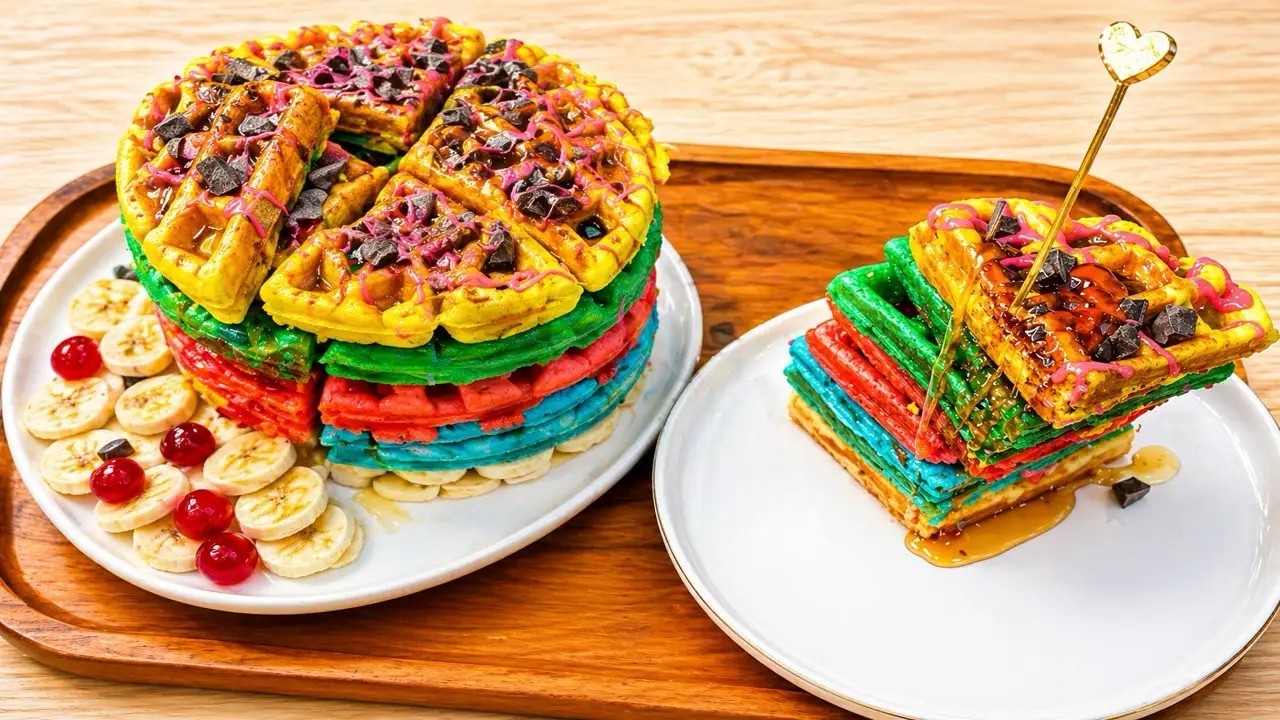 Easy Rainbow Waffles Kids Will LOVE (5 Minutes) - YouTube