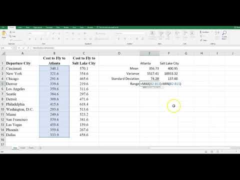 Calculate Mean, Range, Variance, Standard Deviation using Excel