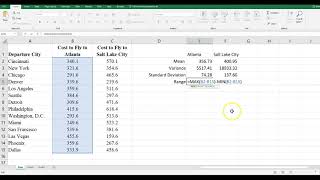 Calculate Mean, Range, Variance, Standard Deviation using Excel
