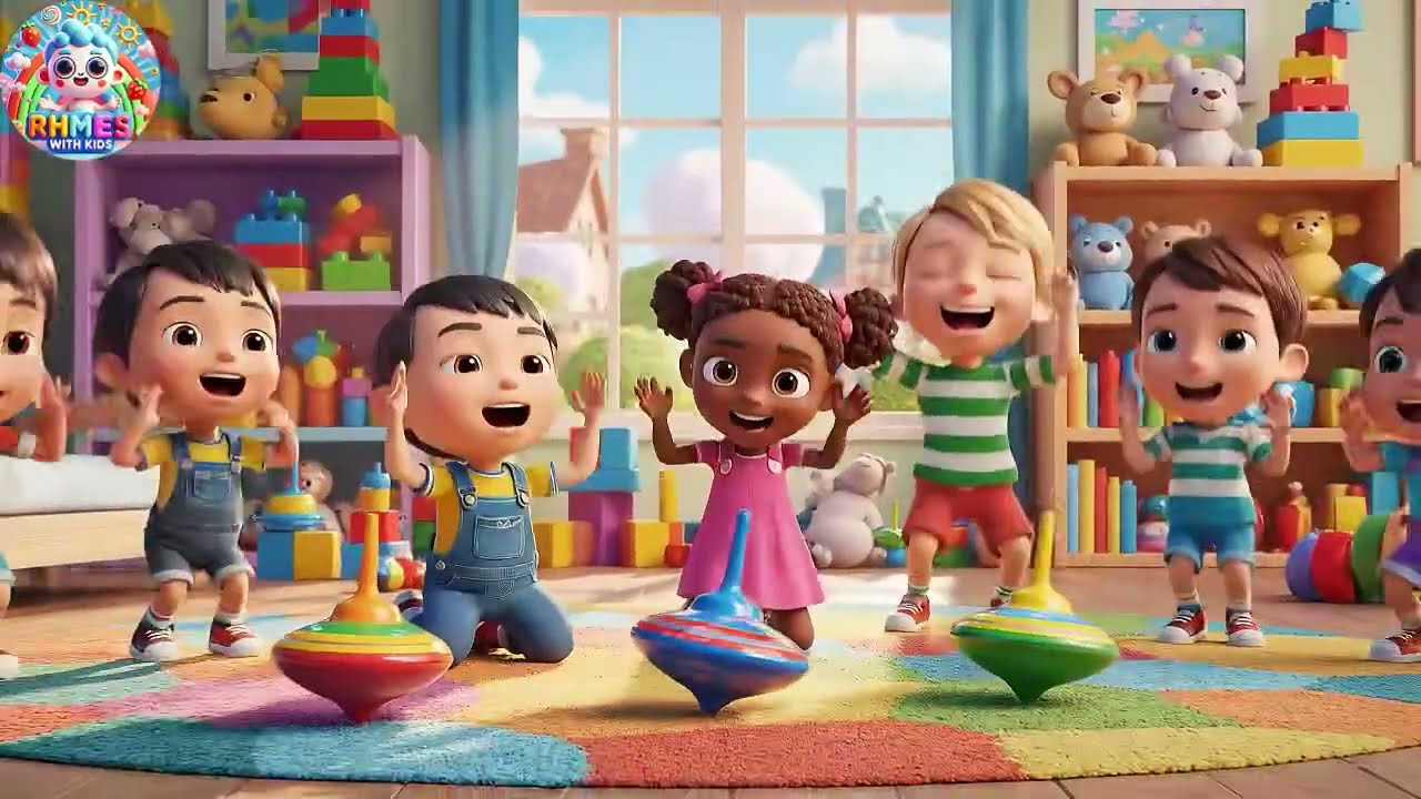 The Tops on the Floor Go Spin Spin Spin | Spinning Toy Song for