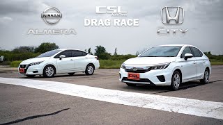 เปรียบเทียบพลัง Honda City 1.0 turbo vs Nissan Almera 1.0 turbo ขวัญใจวัยรุ่นรถซิ่ง! DRAG RACE
