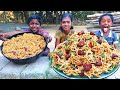 Chicken noodles recipe  fried chicken noodles cooking and eating  village fun cooking