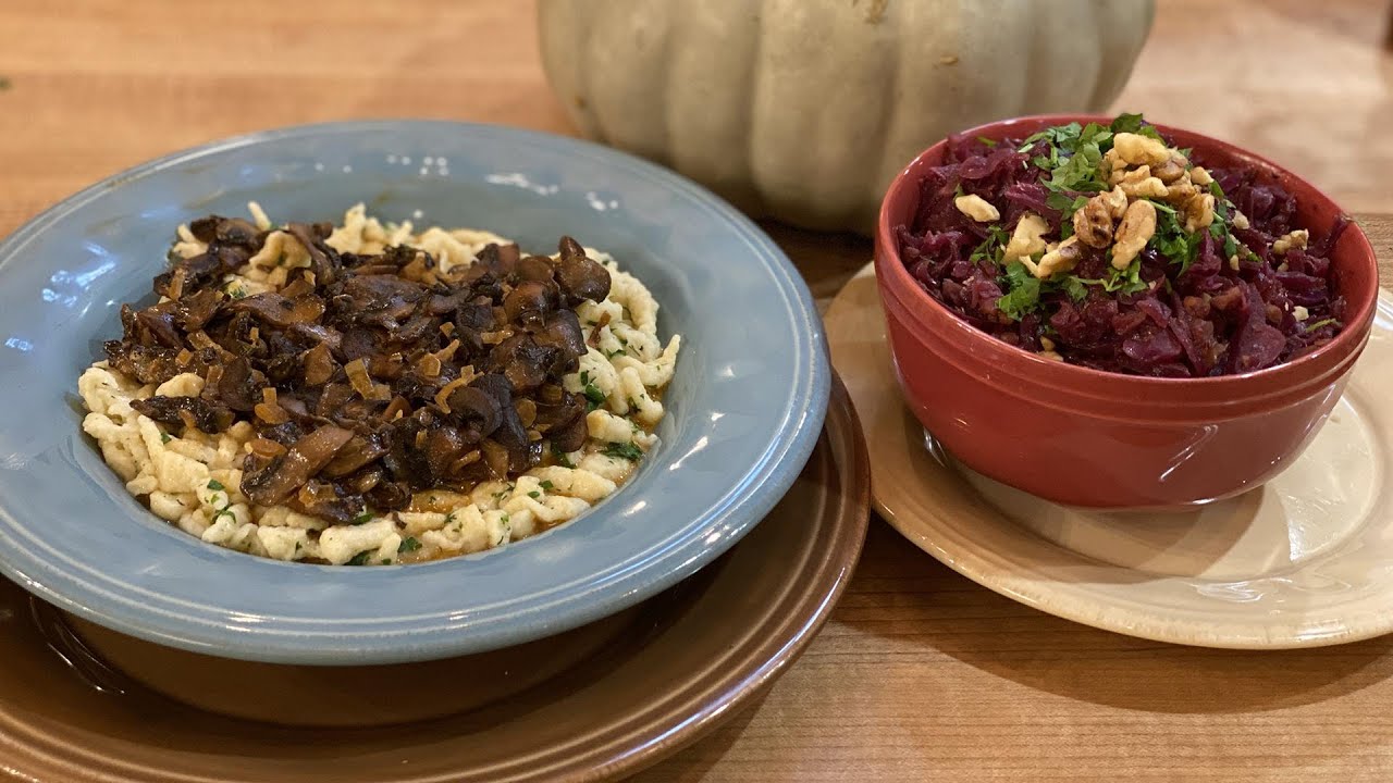 How To Make Spiced Red Cabbage + Spaetzle With Mushroom Sauce | Vegetarian Thanksgiving | Rachael… | Rachael Ray Show