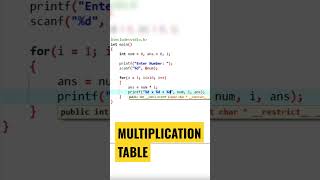 Print Multiplication Table Using C Language #shorts #coding #viral #shortvideo