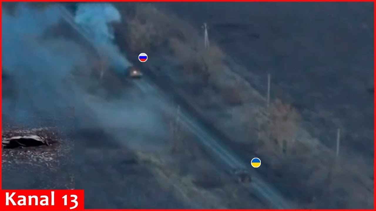 Ukrainian Tank Destroys a Russian Armored Fighting Vehicle Attacking it