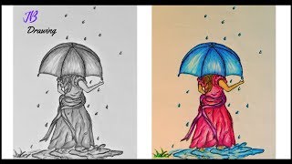 Girl  with  Umbrella Acrylic Painting -Easy acrylic painting lesson |  Walk Girl in the Rain |