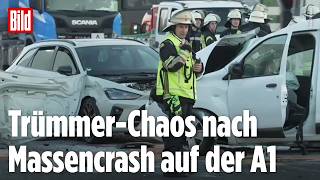 Massenkarambolage auf der A1: Vier Autos kollidieren mit LKW – Großeinsatz nach schwerem Crash