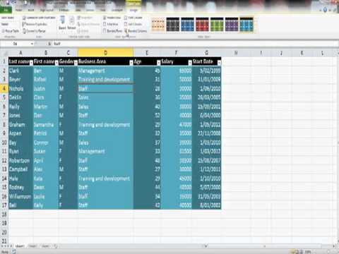 excel 2010 training apply a design to your table and excel designer