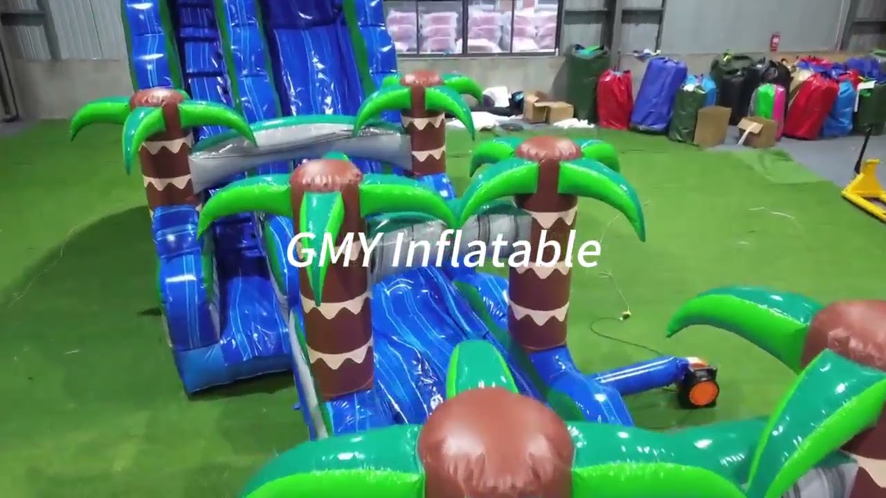 Commercial PVC Blue Water Slide Inflatable Water Pool Plam Tree Slide for Adults GMY Inflatables