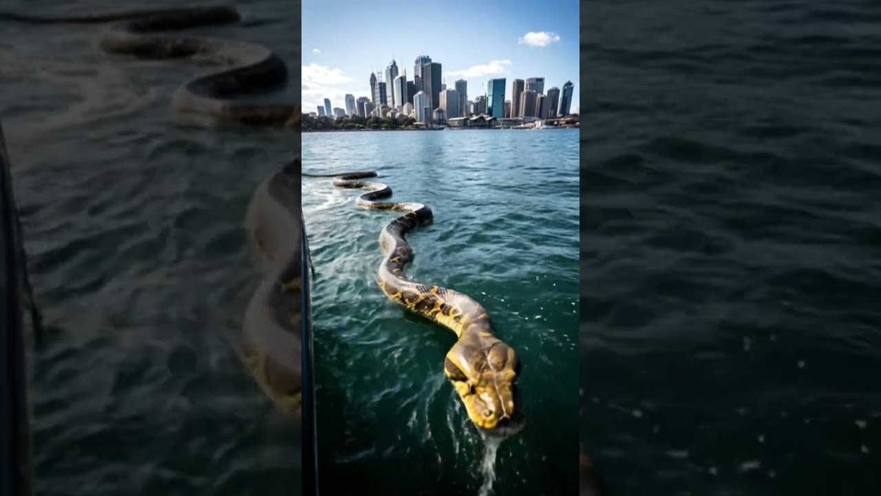 GIANT SNAKE SWIMMING IN SYDNEY HARBOUR AUSTRALIA ANACONDA!