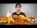 Hollywood BURGER FEAST! (New Menu Mukbang) Bacon Burgers + Chili Cheese Dog, Pancakes, Onion Rings +