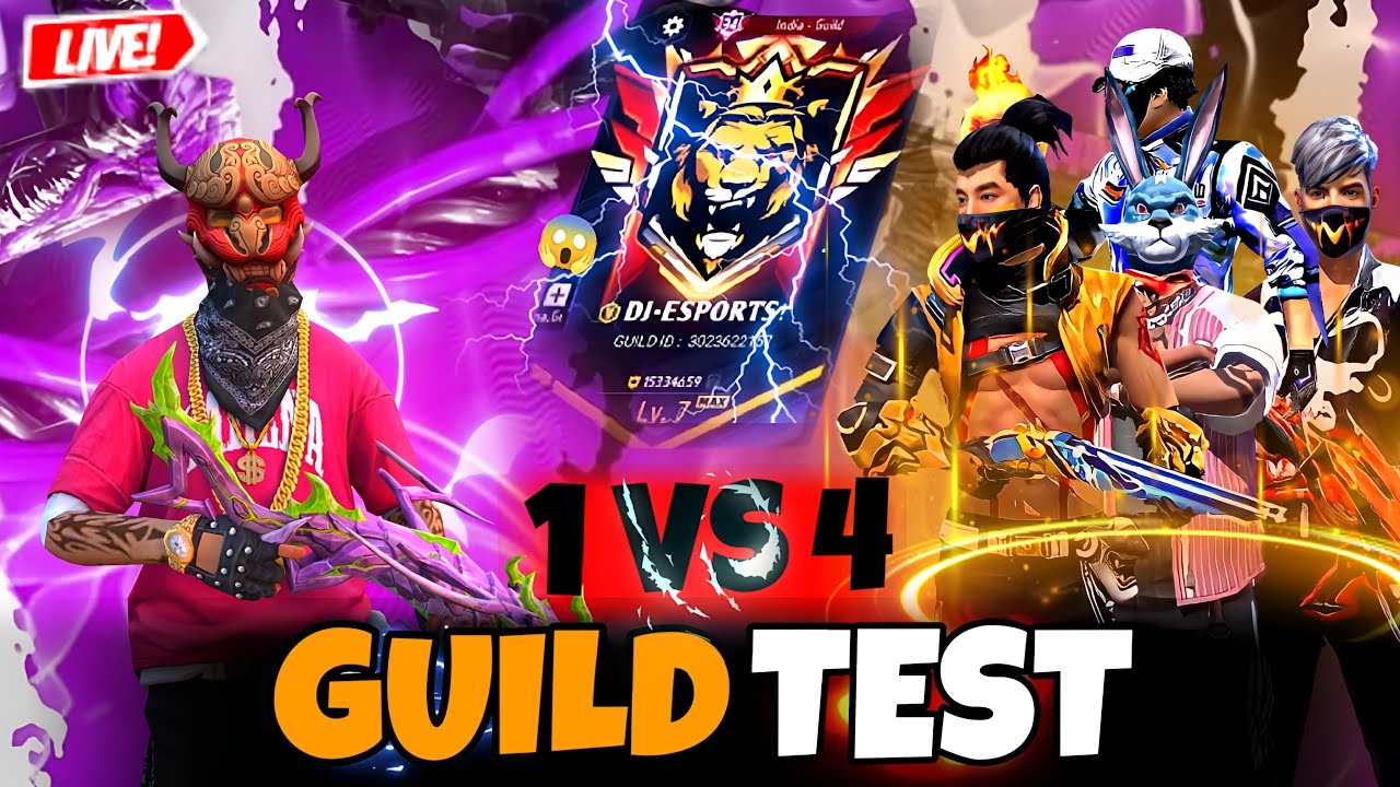 HARDEST GUILD TEST FF | FREE FIRE LIVE CUSTOM ROOM GIVEAWAY | FREE FIRE ...