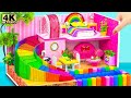 Make beautiful bedroom and water slide down to rainbow pool from cardboard  diy miniature house