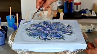 941 Amazing Fluid Art Flower Painting  Reverse Flower Dip With Napkin  Beautiful In Blue