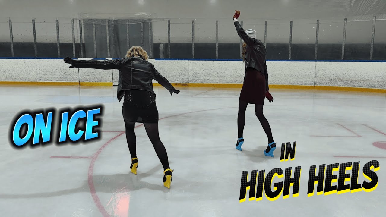 Girls walk on ice in VERY HIGH HEELS and HIGH WEDGES !