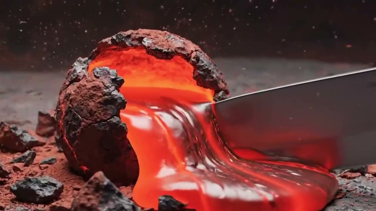 Cutting a Lava Rock… This Felt Unreal 🔥🔪	Molten Rock vs Knife 😳 Most Satisfying Cut|