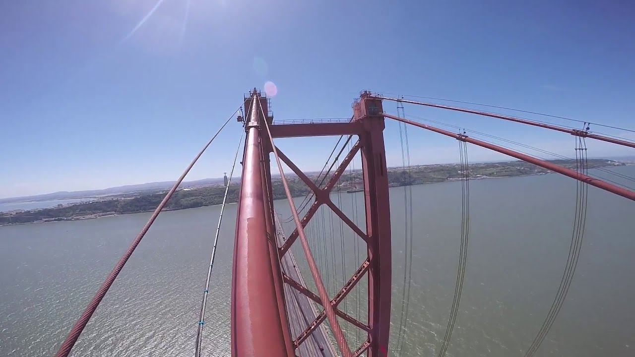 Lisbon, Portugal - 25 De Abril Bridge POV climb