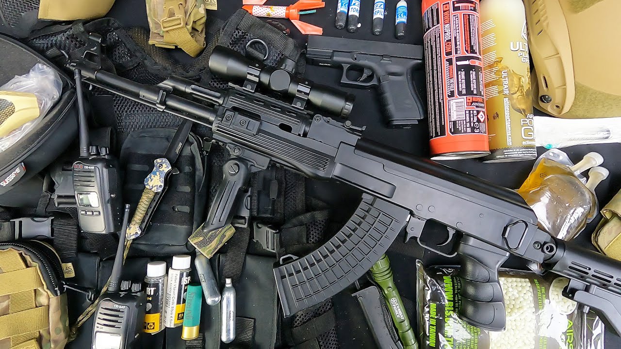 Airsoft Rifle AK-47 , Glock 19, Emergency & Tactical Gear! Radios, Explosives & Protective Helmets!