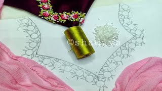 Mini rose hand embroidery neck design for kurti salwar|hand embroidery bullion knot Rose stitch