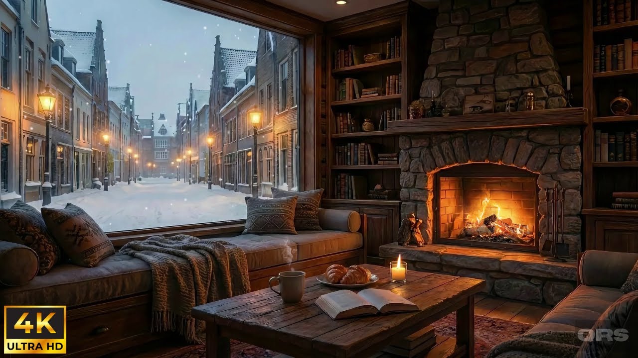 Cozy Living Room on a Snowy Day ❄️ Smooth Jazz Music for Relaxation, Study, Work & Anxiety Relief