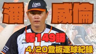 4/20 潘威倫奪149勝啦！場上「威壓感」超強　2.2局29球逐球看