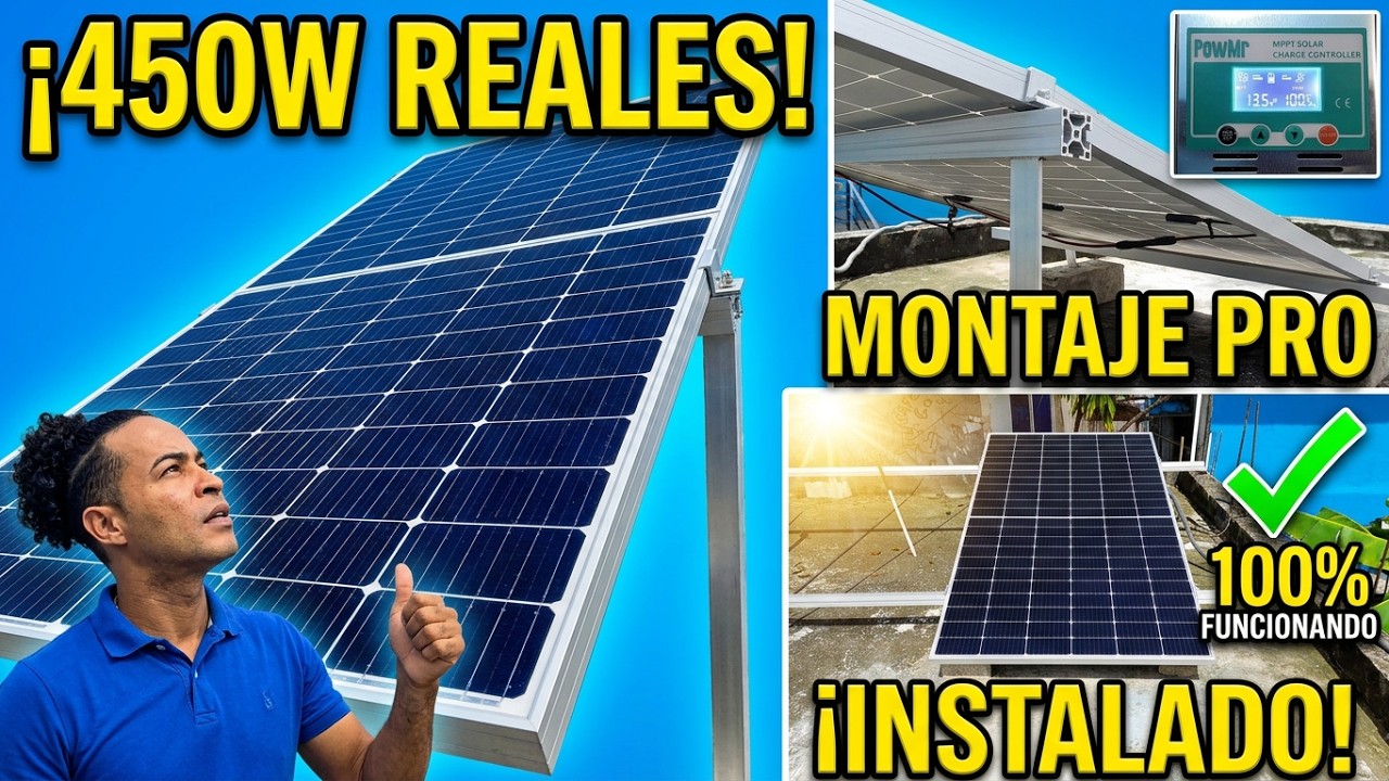 👉instalación basica, Panel Solar monocristalino 450w montado y ...