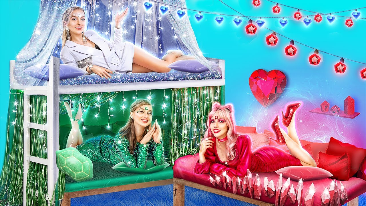 We Build a Bunk Bed for Triplets! Emerald Girl, Ruby Girl and Diamond Girl in Real Life!