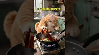 Fat orange cat cooks crispy fried fish #cat #aicat #fatcat #orangecat #aicatfunny