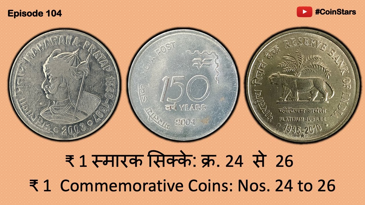 Ep 104: ₹ 1 Commemorative Coins: Nos. 24 to 26: ₹ 1 स्मारक सिक्के : क्र. 24 से 26