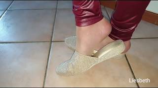 Den Wedge And Old Worn Chinese Slippers.