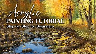How to Paint a Glowing Autumn Creek in Acrylics | Step-by-Step Tutorial screenshot 4