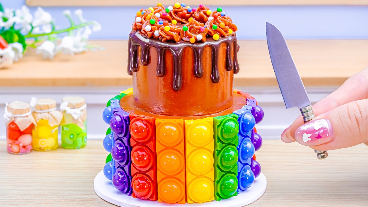 Mini Rainbow Cake Recipe With Chocolate POP IT 🌈 Satisfying Mini Cake ...