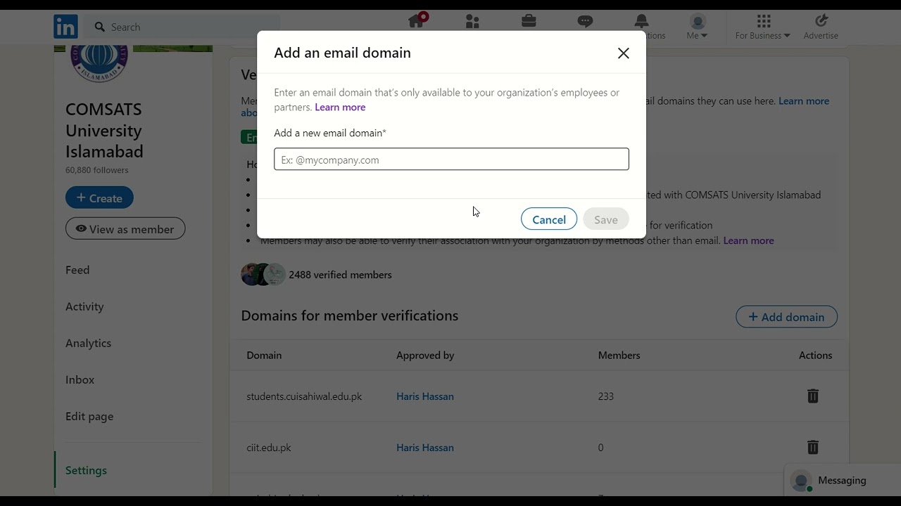 Adding university student domains to Page for LinkedIn Verification