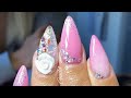 Pink Almond Holiday Acrylic Nails