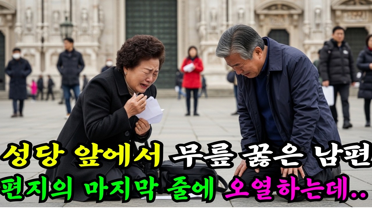 성당앞에서 무릎 꿇은 남편, 편지의 마지막 줄에 오열 하는데... 끝내려 온 순례길 지팡이 속 진실이 모든 걸 열었다.