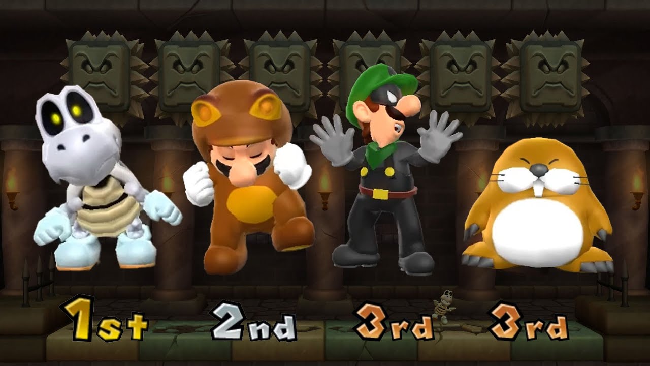 Mario Party 9 Minigame - Dry Bones Vs Mario Vs Luigi Vs Monty Mole