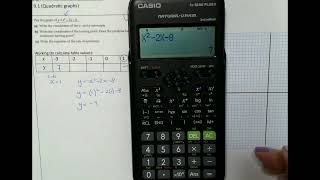 Graphing a parabola (using table of values; store function on casio calc)