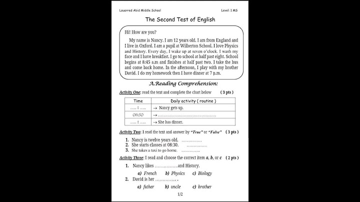 اختبار الفصل الثاني في مادة اللغة الإنجليزية للسنة اولى متوسط