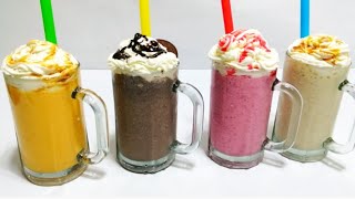 ميلك شيك ب٤ طرق مختلفه على طريقة الكافيهات||Milkshake with 4 different ways like cafes