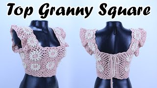 Granny Square a Crochet Top Personalizable en Todas las Tallas