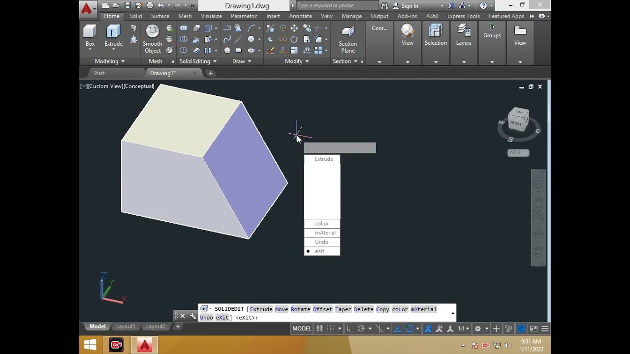 solid editing  face operations in auto cad