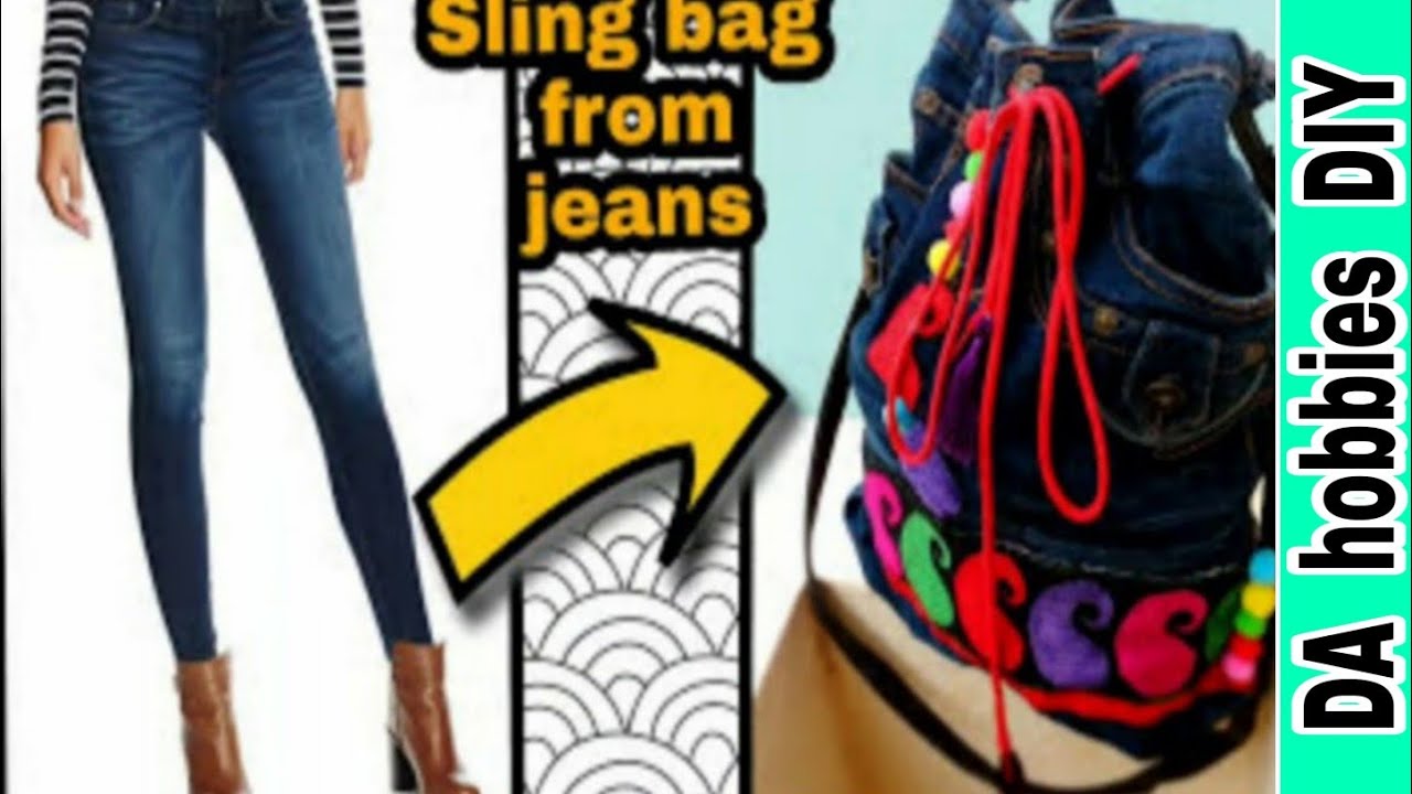 Convert old denim jeans into bucket sling bag DA hobbiesdiy YouTube