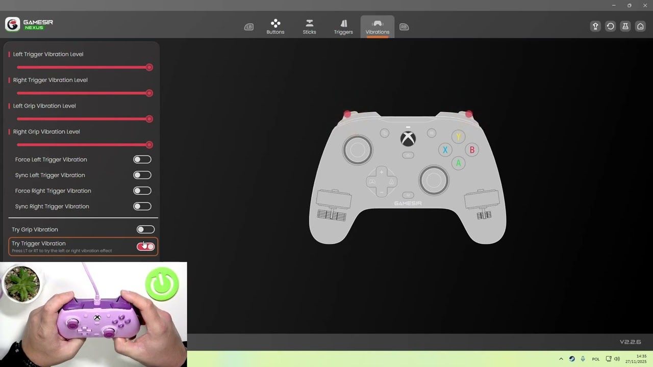 Wie teste ich die Trigger-Vibrationen am GameSir G7 SE?