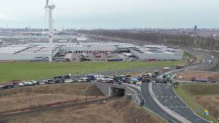 Boerenprotest in Zeebrugge vanuit de lucht